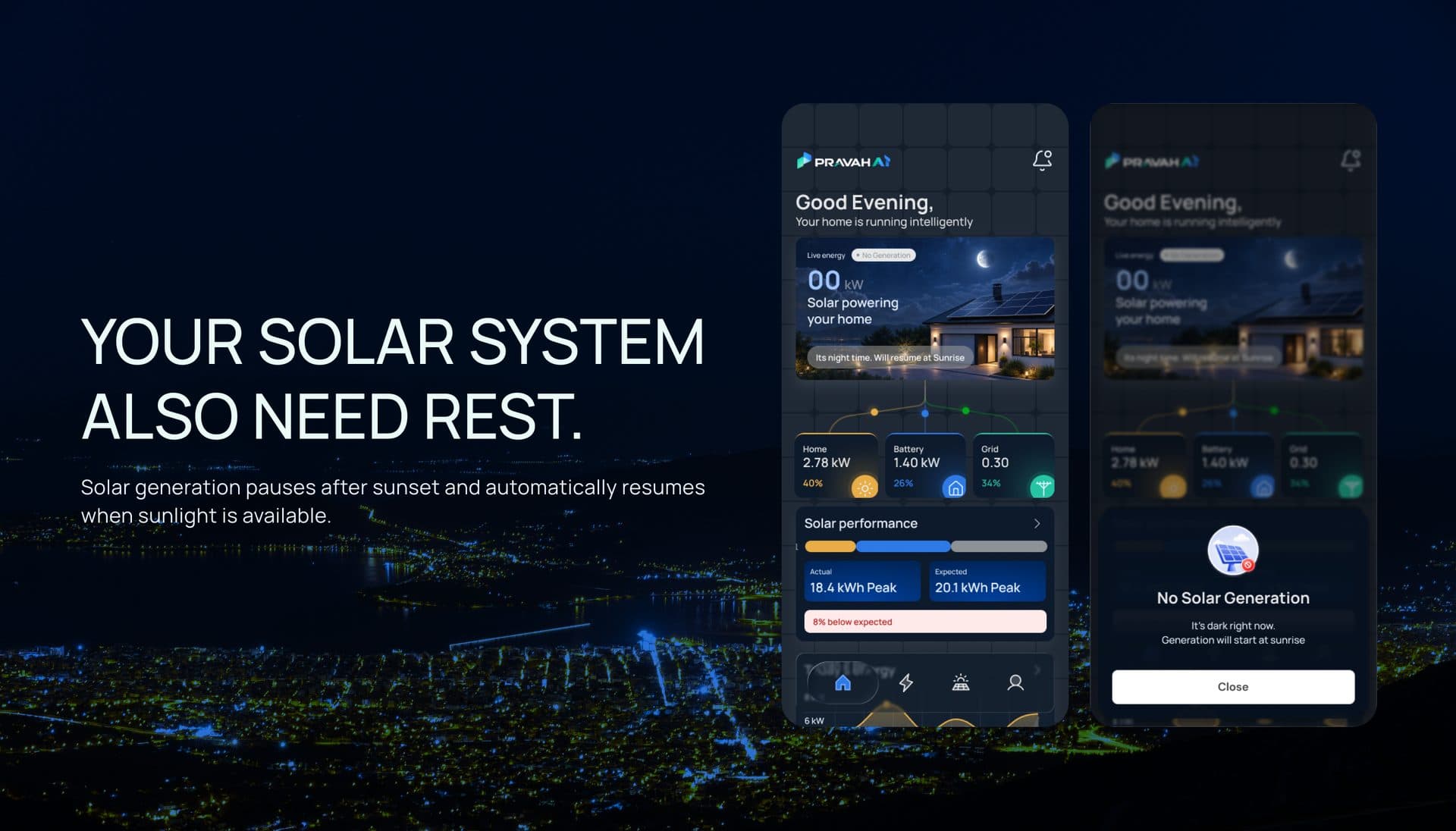 Night-mode rest-state screen: your solar system also needs rest